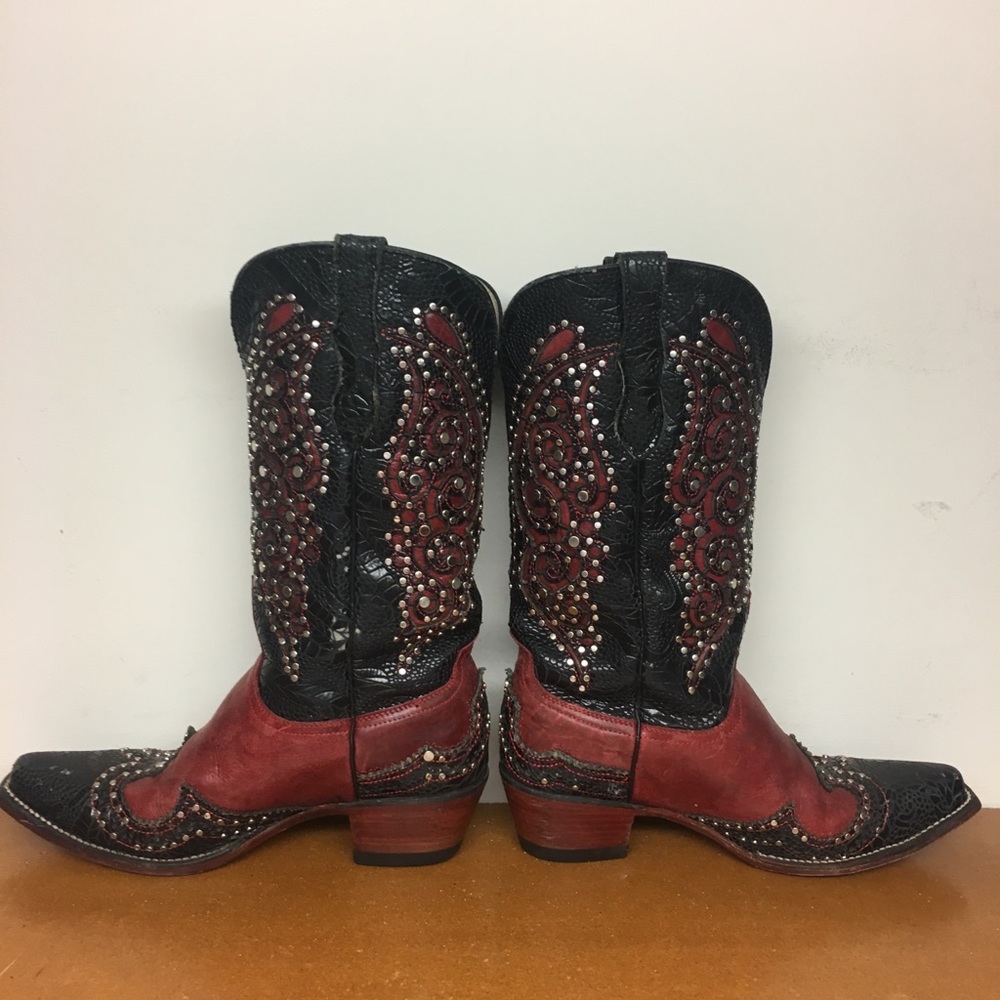 Genuine Ferrini Black & Red Cowboy Boots - Picture 3 of 5
